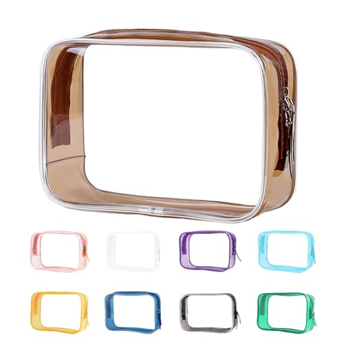 Buminee Clear Pouch Small, Makeup Bag, TSA Approved Toiletry Bag, Clear Travel Bags for Toiletries, Cosmetic Bag for Women and Men Small-1 Pack Coffee - color: coffee