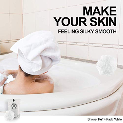Loofah Sponge Bath Sponge for Women Men 4 Pack (White) - style: White