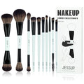 Jessup Makeup Brushes Set 10pcs, Double Sided Foundation Contour Blush Highlight Blending Eyebrow Brush Eyeshadow Eyeliner Concealer Brush, Bright Cyan Cruelty Free Cosmetic Tools T500 - style: 10pcs-T500