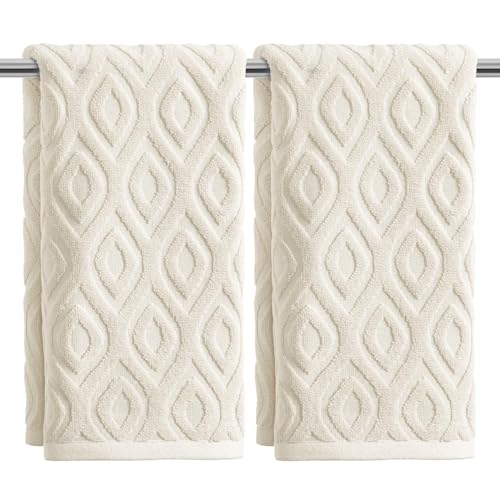 Artoid Mode 2 Pcs Beige 3D Diamond Grid Jacquard Hand Towels for Bathroom, 100% Cotton Soft Absorbent Bathroom Decor Towels, 13.7 x 29.5 Inch - color: Beige, size: 13.7" x 29.5", 2PCS