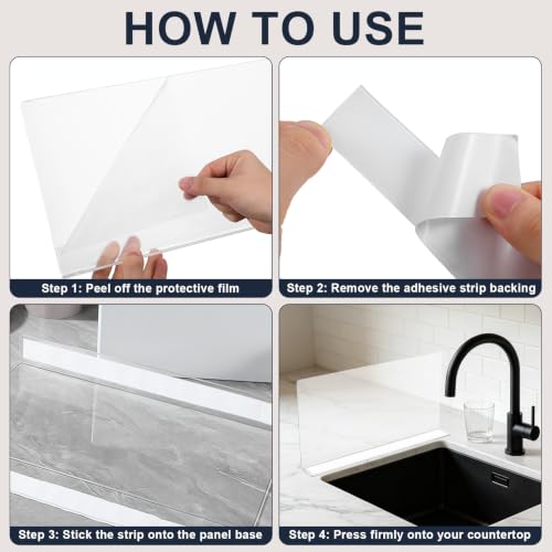 PRETYZOOM Acrylic Sink Splash Guard, 15.7x8 Inches, Self-Adhesive Clear Panel, Splash Barrier for Kitchen Bathroom Countertop, Fits Stainless Steel Glass Tile Smooth Surfaces - size: 40.00X21.00X5.00CM