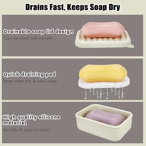 Silicone Travel Soap Case, Leak-Proof Soap Container with Drain Pad, White | Silicone Soap Holder, Travel Soap Case, Leak-Proof Soap Box, Removable Drain Tray, Portable Soap Container, Gym & Camping Use - color: Off White