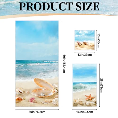 Moukeren Set of 3 Beach Bath Towels Coastal Ocean Bath Towel Hand Towels and Washcloth Soft Shell Conch Starfish Sea Nautical Decorative Towel Summer Gifts for Farmhouse Bathroom Kitchen - style: Beach