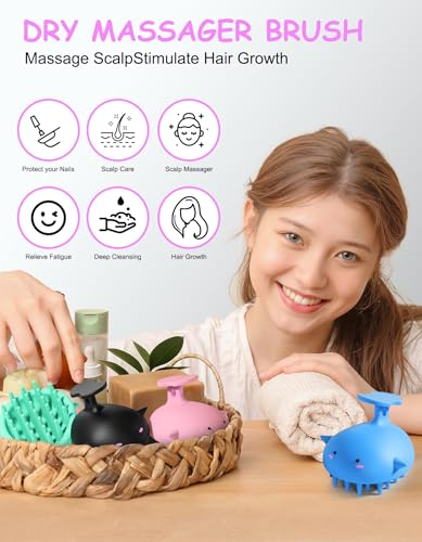 Silicone Scalp Scrubber for Exfoliation, Shampoo Brush Head Massager, Black | Wet & Dry Hair Care Brush for Thick, Thin or Curly Hair, Easy-Rinse One-Piece Design Helps Reduce Trapped Water After Shower - color: Black