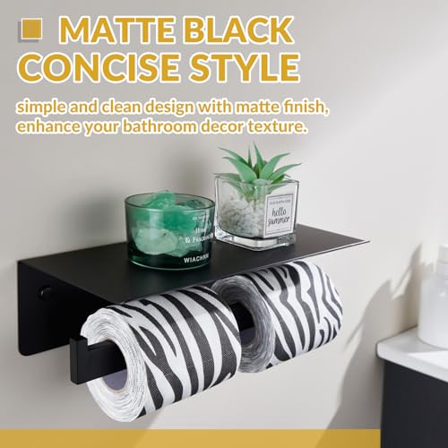 APLusee Matte Black Double Toilet Paper Holder with Shelf, 304 Stainless Steel Bathroom Tissue Roll Holder, Commercial Paper Dispenser Wall Mounted - color: Matte Black, size: Double Rod