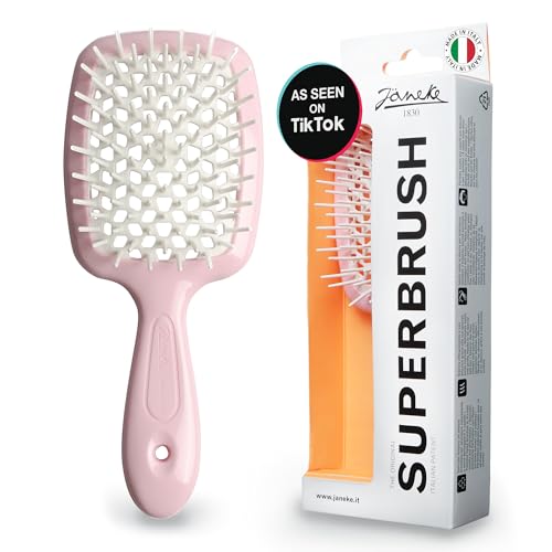 Janeke Superbrush Detangling Brush for Soft Smoothing Hair Brushing with Anti-Static Bristles - Vented Wet Hair Brush for Blow Drying Use - Perfect for Curly, Thick, Wavy, Fine Hair Types (Pink) - color: Pink Superbrush