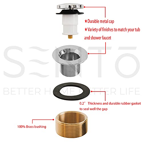 SENTO Chrome Tip-Toe BathTub Drain Trim Set Assembly Stopper Kit, Fit both 1-1/2 Inch or 1-5/8 Inch Strainer and Stopper, Heavy Duty Metal with Matching Screws, Easy Installation, Polished Chrome - color: Polished Chrome
