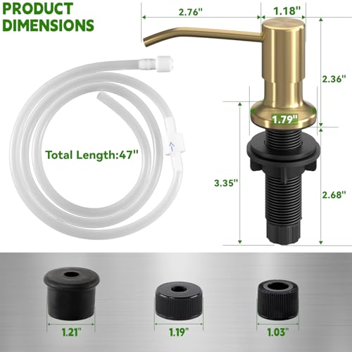 Kitchen Sink Soap Dispenser, Built in SoapDispenser, 47" Extension Tube kit, Counter Lotion Dispenser Pump, No Need More Refills (Gold) - color: Gold