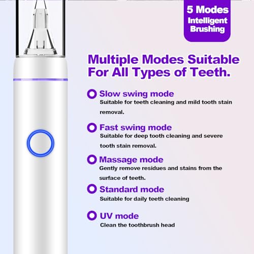 Metal Electric Toothbrush with UV Mode, Vibration and Oscillation Electric Toothbrush for Adults, 6 Brush Heads & Travel Case & Dust Cover, 5 Modes & Built in Timer, One Charge Last 120 Day（Sliver） - color: Sliver
