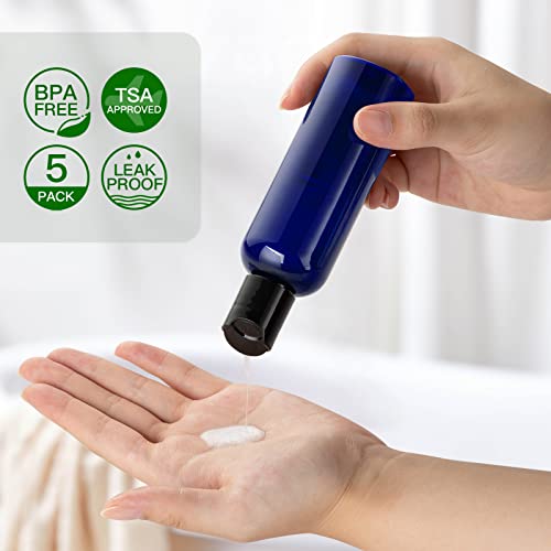 Travel Bottles for Toiletries 3.4 oz - Travel Size Containers for Shampoo Plastic - Small Empty Lotion Squeeze Bottle for Liquid TSA Approved - Leak Proof Mini Conditioner Refillable Blue 100ml - color: Blue