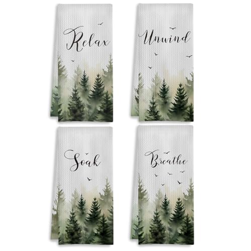 Boho Botanical Bathroom Hand Towels Set of 4, Relax Breathe Soak Unwind Decorative Hand Towels for Gym Yoga Spa Bathroom Decor, 16x24 Inches(Style J) - color: J