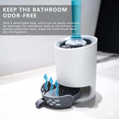 Silicone Toilet Brush and Holder Set, 2 Pack Bendable Scrubber for Curved Rim, Non-Scratch Drip-Resistant Brush with Built-in Sprayer, Space Saving Bathroom Essentials (2)