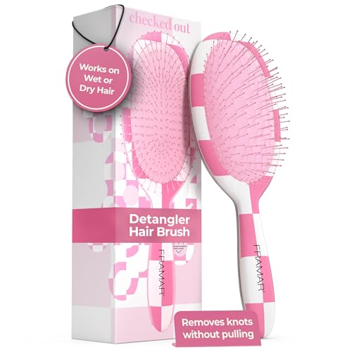 FRAMAR Checkered Hair Brush Detangler – Wet Hair Brushes For Women, Womens Hair Brush, Hair Accessories, Hairbrush For Women, Cepillos Para Cabello, Reduces Breakage – Detangle Brush - Pink - color: Pink Checkered