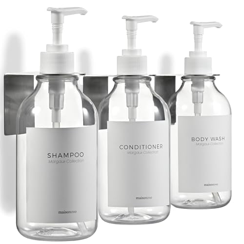 Shampoo and Conditioner Dispenser Wall Mounted Set of 2 Clear - No Drill Shower Soap Dispenser for Bathroom Refillable - Spa Hotel Style Accessories by MaisoNovo - color: Clear Set of 3
