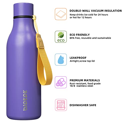 BJPKPK Insulated Water Bottles, 18 oz Stainless Steel Metal Water Bottle with Strap, BPA Free Leak Proof Jugs, Mugs, Flasks, Reusable Thermal Flasks for Sports & Travel, Purple - color: Purple, size: 18 Ounces, style: 18oz