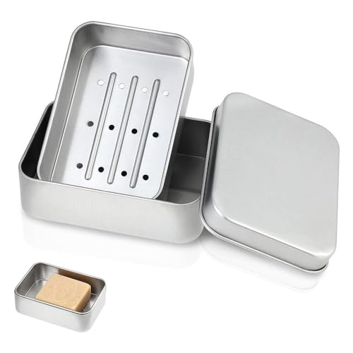 2 Pcs Aluminum Soap Holder, Multi-Purpose Large Capacity Portable Soap Case with Lid Keep Soap Dry, Soap Bar Holder for Bathroom, Camping, Gym, Hiking Traveling