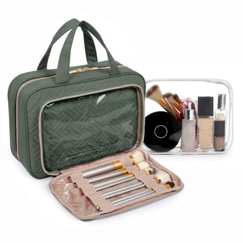 BAGSMART Toiletry Bag Hanging Travel Makeup Organizer with TSA Approved Transparent Cosmetic Bag Makeup Bag for Full Sized Toiletries(Dusty Green) - color: Dusty Green, size: Large