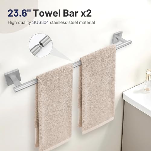 10 Pieces Bathroom Hardware Set Brushed Nickel Towel Bar Set Includes 23.6” Towel Bar, Towel Ring Holder, Toilet Paper Holder and Two Towel Hooks, Bathroom Accessories Set SUS304 Wall Mounted - color: Brushed Nickel, size: 10 Pieces - Extended