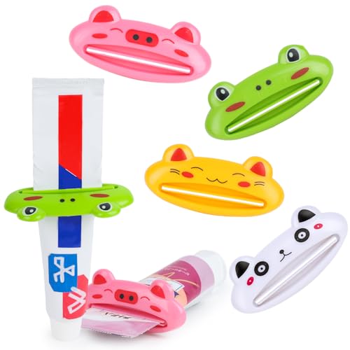 LOVEINUSA Cute Toothpaste Dispenser for Kids, 4 PCS | Cartoon Animal Tooth Paste Tube Squeezer Roller for Kid, Toothpaste Facial Cleanser Creams - color: Multi