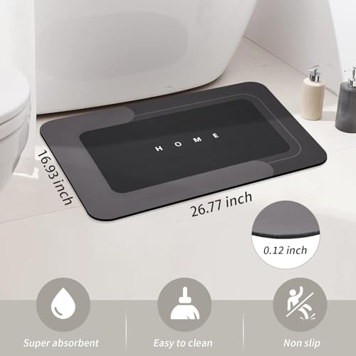 Housego Absorbent Bath Mat Magic Rug, Quick Drying Magic Bath Mat Non-Slip Floor Rug Rubber Backed for Bathroom Kitchen Shower Sink, Water Absorbent (1PC, 16.93''x26.77'', Black) - color: Black, size: 1'5" x 2'3" (Rectangular)
