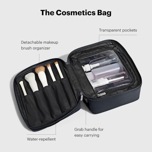 Away The Cosmetics Bag - Water-Repellent Cosmetic Travel Bag with Detachable Brush Organizer, Spill-Proof Bottom Compartment, Transparent Pockets - Navy Blue - color: Navy Blue