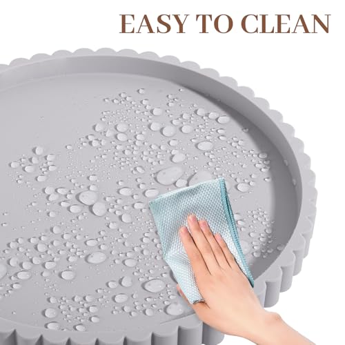 Round Bathroom Tray Silicone Kitchen Counter Decor Vanity Organizer Decorative Coffee Table Tray for Perfume, Candle, Soap Dish, 9 Inch, Light Gray - color: Light Gray, size: 9"