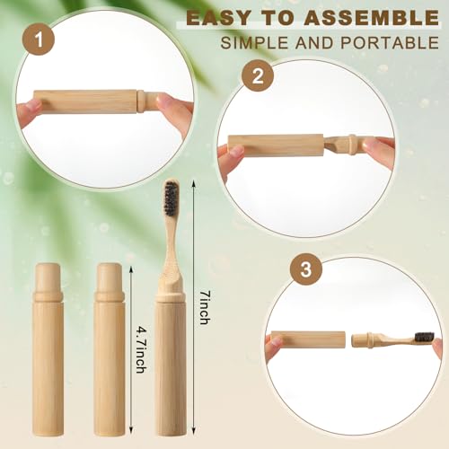 3 Pcs Foldable Horse Bristle Travel Toothbrushes Bamboo Toothbrush Case Holder Kit Soft Bristle Travel Toothbrushes with Reusable Compact Case for Traveling Camping Daily Use