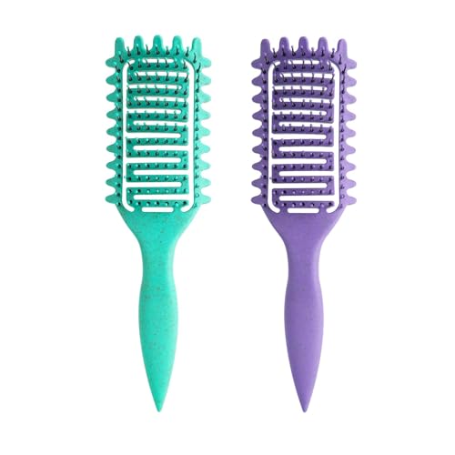 Curl Defining Brush for Curly Hair, Vented Detangling Hair Brush for Wet and Dry Styling, Curved Brush for Shaping and Smoothing Curl Clumps, Lightweight Hair Brush (Green Purple) - color: Green Purple