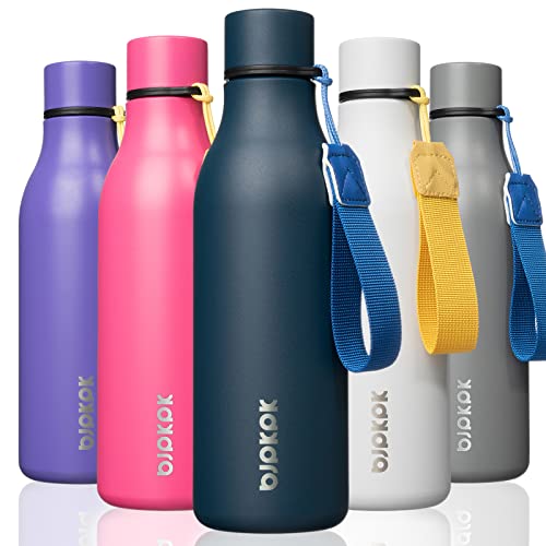 BJPKPK Insulated Water Bottles, 18 oz Stainless Steel Metal Water Bottle with Strap, BPA Free Leak Proof Jugs, Mugs, Flasks, Reusable Thermal Flasks for Sports & Travel, Navy Blue - color: Navy Blue, size: 18 Ounces, style: 18oz