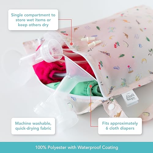 Bumkins Disney Waterproof Wet Bag for Baby, Travel, Swim Suit, Cloth Diapers, Pump Parts, Pool, Beach, Gym Clothes, Toiletry, Hook to Stroller, Daycare, Zip Reusable Wetdry Pack, Princess Magic Pink - color: B2 Princess Magic, style: Wet Bag
