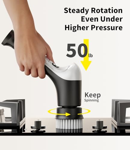 Electric Spin Scrubber, Cordless Household Cleaning Brush with 6 Replaceable Heads, 3 Speeds, LED Display, Lightweight Handheld Power Scrubber for Cleaning Stove/Bowl/Sink/Corner/Tile/Grout-Black - color: Black