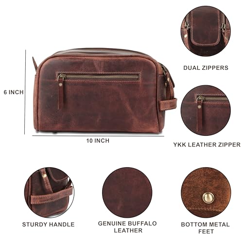 KomalC Travel Toiletry Bag – Premium Leather Dopp Kit for Men & Women with Water-Resistant Lining & Spacious Zippered Organizer - style: 1 Zip Classic Dark Brown