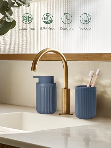 INGOFIN Ceramic Toothbrush Holder, 12 oz Toothpaste Holder Bathroom Cup, Tooth Brush Holder for Vanity Countertop, Organizer Storage for Cosmetic, Makeup, Office Pencils, Matte Blue