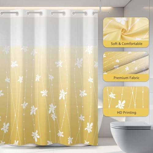 No Hook Shower Curtain with Snap-in Liner, Yellow Ombre Bathroom Shower Curtains with Liner Set, Waterproof & Washable, Mesh Top Window, 59" W x 79" L - color: 02 Ombre - Yellow, size: 59"W x 79"L (Pack of 1)