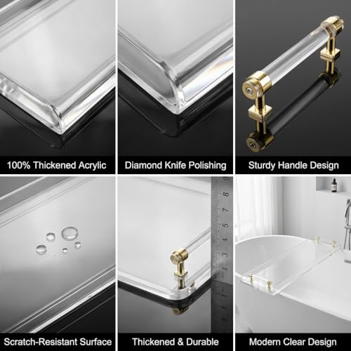 Bathtub Tray, 1 or 2 Person Bath and Bed Luxury Bathtub Caddy Tray Clear Acrylic Bathtub Caddy Tray with Gold Handles Accessories for Bath Tub, 31x9 Inch