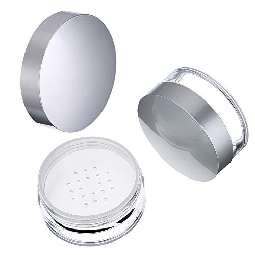 Hotop 3 Pieces 50ml Empty Loose Powder Containers Travel Face Makeup Case Kit Refillable Portable Dusting Jars with Sifter and Lids for Blush Setting Powder Face Makeup (Plastic,Silver Lid)
