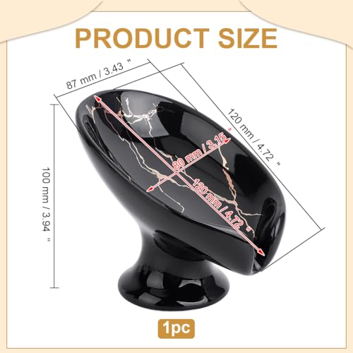 WADORN Soap Dish, Leaf-Shape Self Draining Soap Dish Holder Bar Soap Holder Black and Gold Marble Pattern Ceramic Draining Soaps Tray Porcelain Decorative Soaps Dishes for Sink Bathroom Shower Kitchen - color: Black