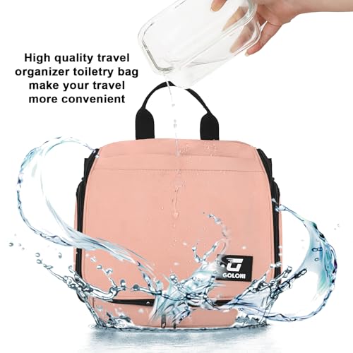 Goloni Hanging Toiletry Bag, 10 Compartments Water-Resistant Makeup Bag with 360° Spinning Metal Hook, Large Travel Cosmetic Organizer for Men & Women, Pink (7.05oz) - color: Pink