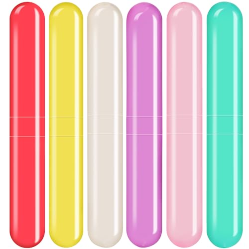 6 Pack Travel Toothbrush Case, Breathable Portable Toothbrush Holder, Plastic Toothbrush Cover Container for Traveling, Bathroom, School, Home, Business, Camping - color: Cyan+Pink+Purple+Yellow+Red+Beige