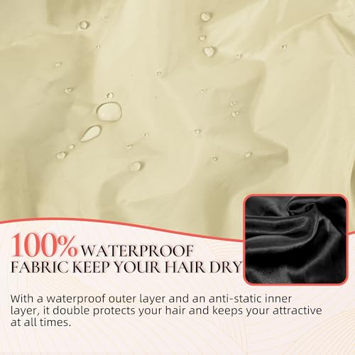 Extra Large Shower Cap for Women, Reusable Waterproof Shower Bonnet with Satin Lining, Double Layer Washable Bath Hair Cap for Braids, Locs, Long Thick Curly Hair, Natural Hair(Big Champagne) - color: Champagne