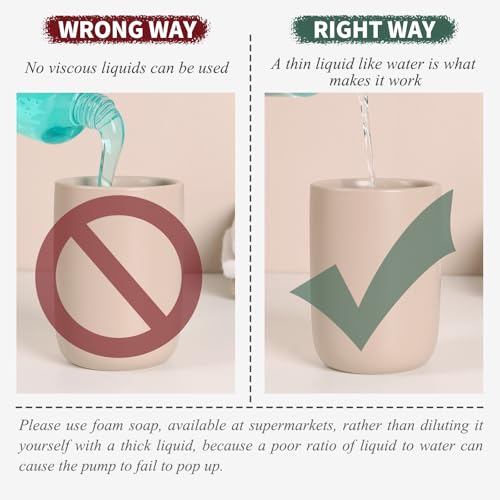 BosilunLife Foaming Soap Dispenser Set - Khaki Ceramic Foam Hand Dispenser 12oz Soap Dispenser Set with Rust Proof Pump, 4Pcs Clear Stickers for Kitchen, Bathroom - 2 Pack - color: Khaki-foam Pump