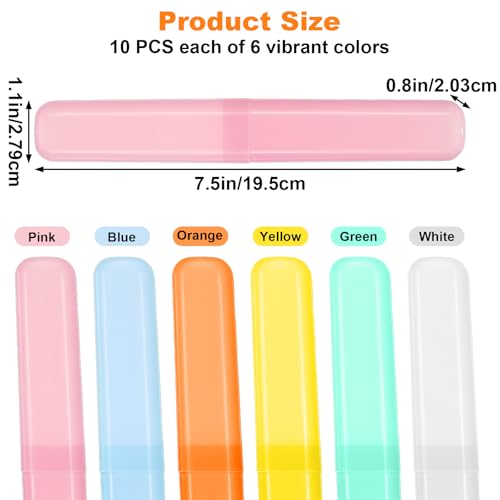 60 PCS Travel Toothbrush Holders, Bulk Plastic Toothbrush Case Cover with Ventilation Holes, Portable Dust-Proof Toothbrushes Storage for Travel, Home, Camping - 6 Assorted Colors