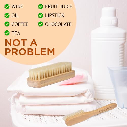 TAKAVU Laundry Brush Set, Soft Boar Bristle, Gentle on Delicate Fabrics | Stain Scrub Brush for Clothes, Upholstery, Delicate Knits, Cotton & Linen, Washable Spot & Garment Care Cleaner - color: White Boar