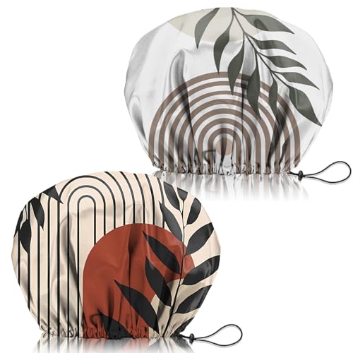 2 PCS Shower Cap Adjustable Reusable Double Waterproof Layer Elastic Hair Bath Cap Cute Aesthetic for Women Girls-Leaf - color: I6-Leaf