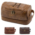 Personalized Gifts Travel Toiletry Bag for Men, Laser-Engraved Initial Waterproof PU Leather Shaving Bag Valentines Easter Birthday Gifts for Men Dad Husband Son Groomsmen Light Brown H - color: Light Brown, style: H