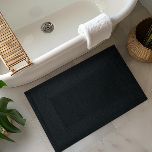 Avalon Towels Black Bath Mat - 100% Cotton Set of 2 Absorbent Bathmat - Bathroom Mats Quick Dry Bath Mats for Bathrooms (22x34 Inches) - color: Black, size: Pack of 2