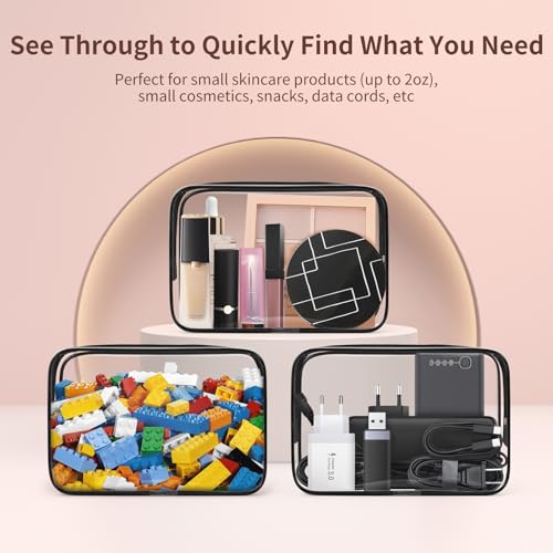 TISRATOK 12 PCS Clear Makeup Bag for Women with Zipper, TSA Approved Toiletry Pouch, Cosmetic Bag Bulk for Travel Organizer Essentials - Black,Medium - color: Black, size: medium