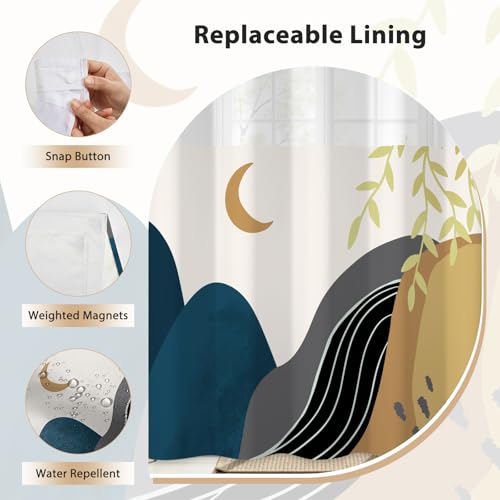 No Hook Shower Curtain Mid Century Boho with Snap in Liner, Hotel Grade Abstract Modern Shower Curtains Set for Bathroom, Spa Like Bath Curtain, Blue, 59" W x 79" L - color: 01 Mid Century - Blue, size: 59"W x 79"L (Pack of 1)