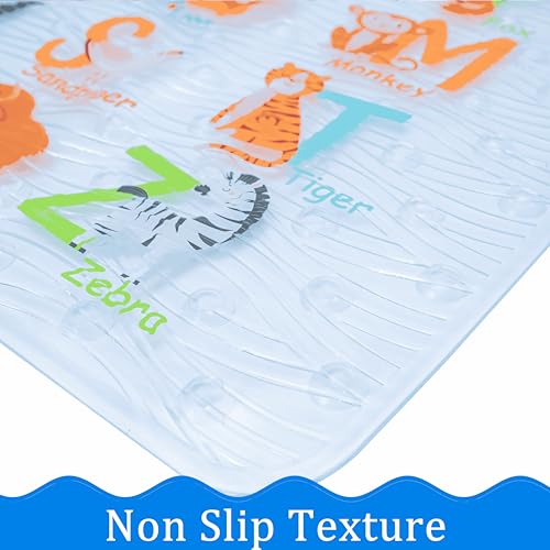 BEEHOMEE Cartoon Non Slip Bathtub Mat for Kids - 34x15 Inch XL Large Size Anti Slip Shower Mats for for Toddlers Children Baby Floor Tub Mats (Alphabet)