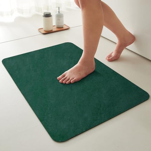 TYUU Bathroom Mat Quick Dry, Bathroom Rugs Non Slip Washable Thin Absorbent Bath Mat Fits Under Door Bathroom Floor Mat Perfect for Bath, Shower, or Sink 20"x30" Dark Green - color: Dark Green, size: 1'8" X 2'6" (Rectangular)